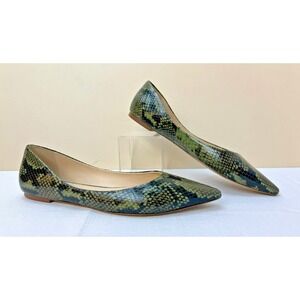 Botkier Annika Flat Shoes Green Snake Leather Upper Pointed Toe Slip On SZ 7.5